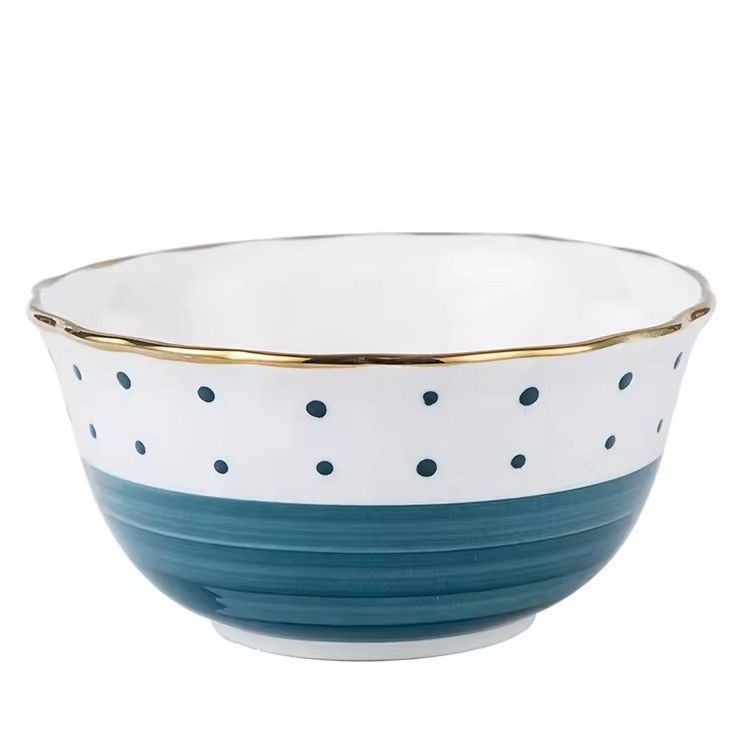 Gold rim reinforced porcelain dinner set polka dots hand-painted ceramic luxury dinnerware set