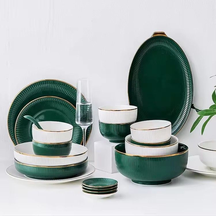 Green ceramic dinner plates dishes plates and bowls set catering plates salad soup bowl dinnerware