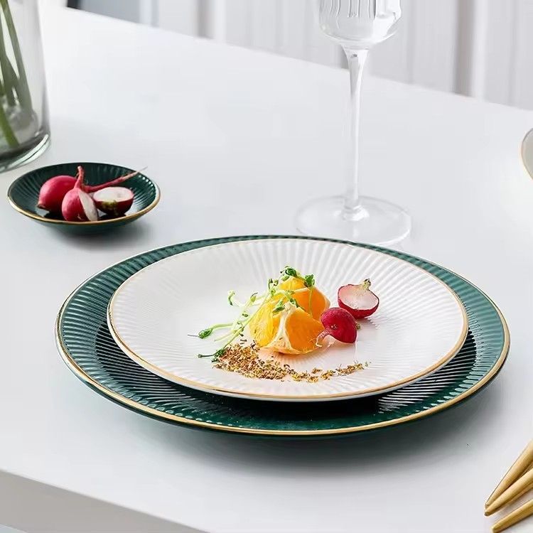 Green ceramic dinner plates dishes plates and bowls set catering plates salad soup bowl dinnerware