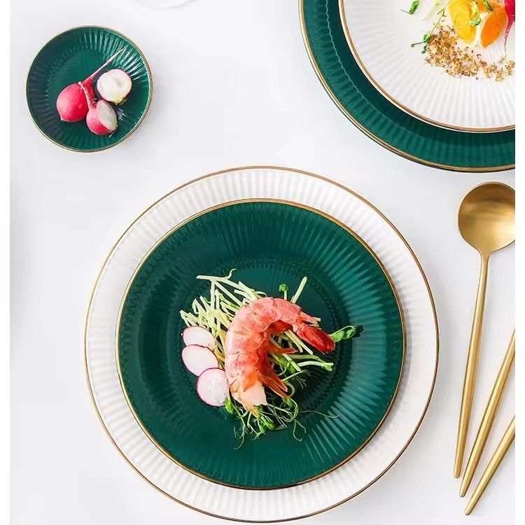 Green ceramic dinner plates dishes plates and bowls set catering plates salad soup bowl dinnerware