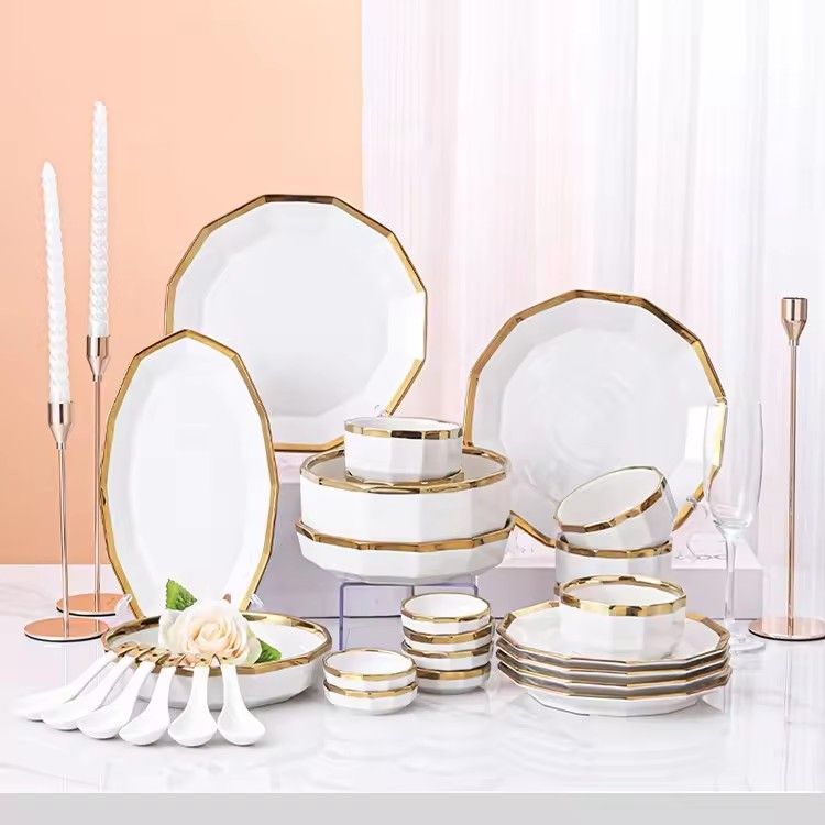 Light luxury ceramic plates bowls sets dinnerware ceramic catering serving dishes crockery dinner sets