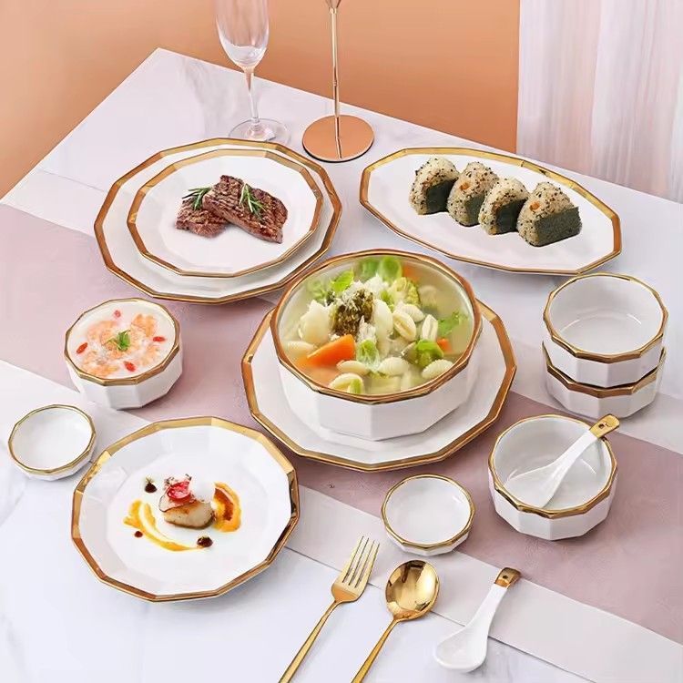 Light luxury ceramic plates bowls sets dinnerware ceramic catering serving dishes crockery dinner sets