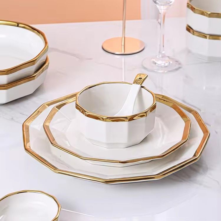 Light luxury ceramic plates bowls sets dinnerware ceramic catering serving dishes crockery dinner sets