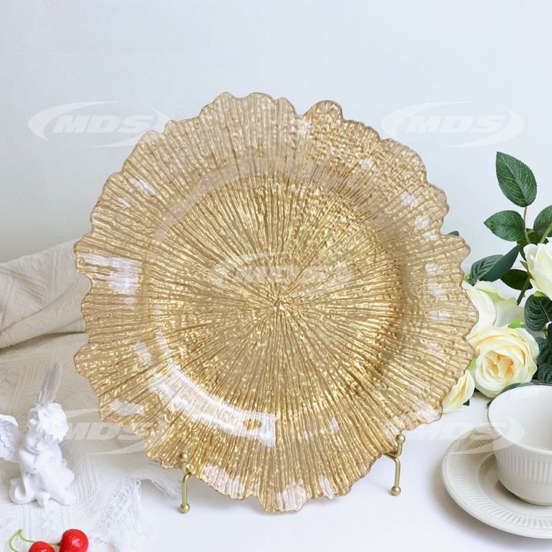 Bulk Wedding Table Decoration Gold Coral Charger Plates 13-inch Plastic Reef Plate Chargers for Dinner Plates