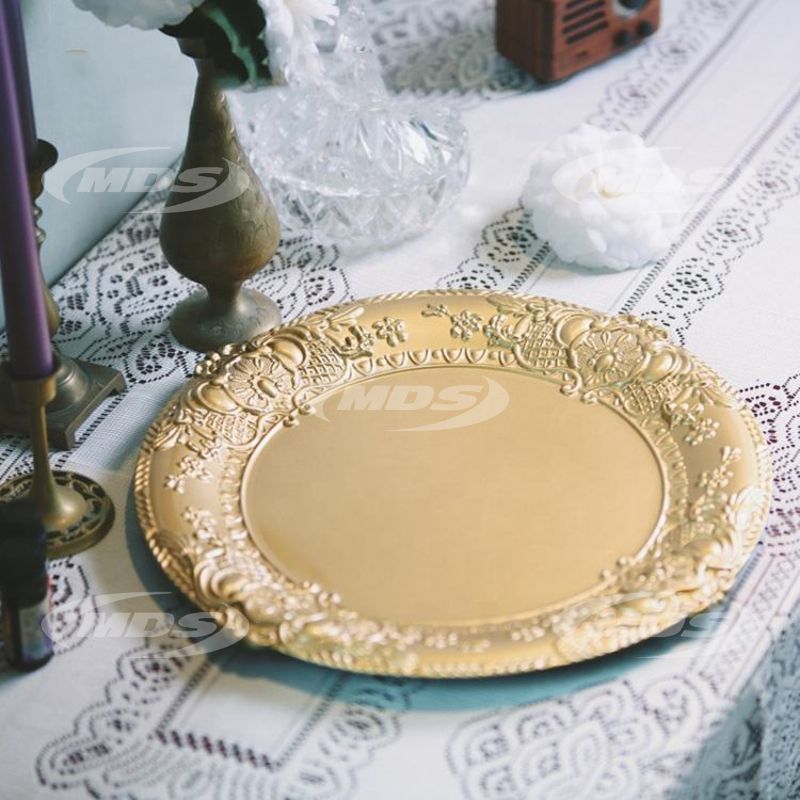 European hotel banquet wholesale vintage charger plate gold 13 inch plastic charger for plates