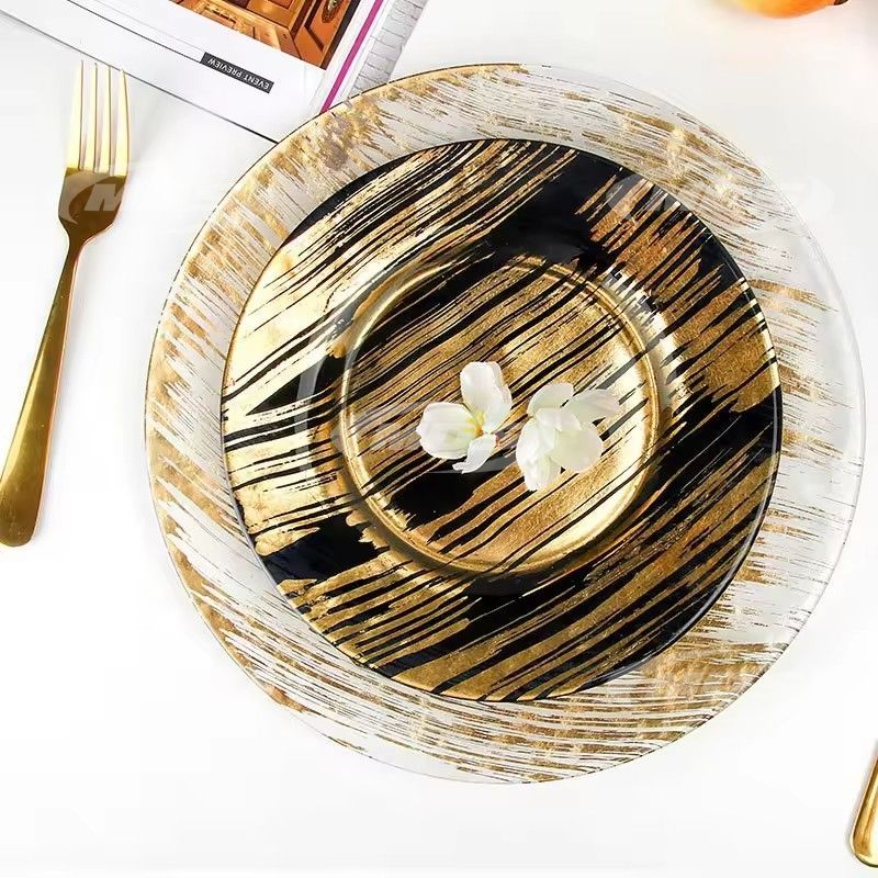 Glass Plate Creative Electroplating Western Style Steak Dinner Plate Cushion Plate Hotel Wedding Banquet Tableware