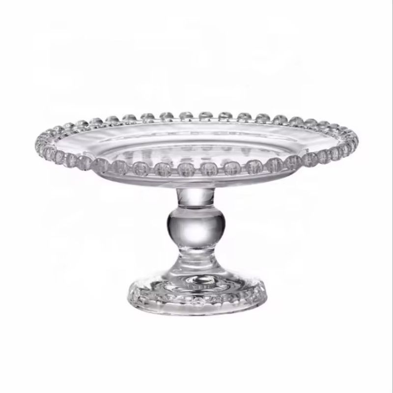 Ins European Retro Pearl Edge Dessert Fruit Glass Plate Creative Pasta Glass Plate