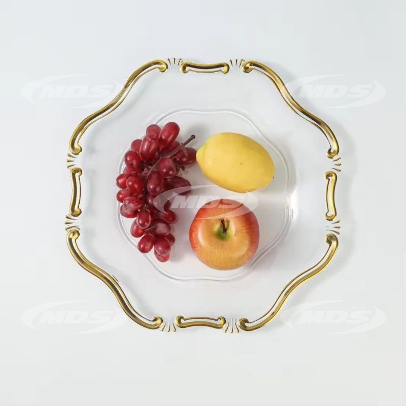 Luxury Style Table Decoration Reef Charger Plate Gold Round Plastic Under Plates for Wedding Party Carton Modern Plate Dish 33cm