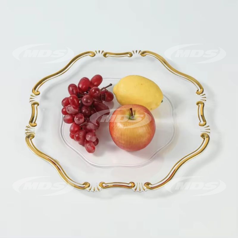 Luxury Style Table Decoration Reef Charger Plate Gold Round Plastic Under Plates for Wedding Party Carton Modern Plate Dish 33cm