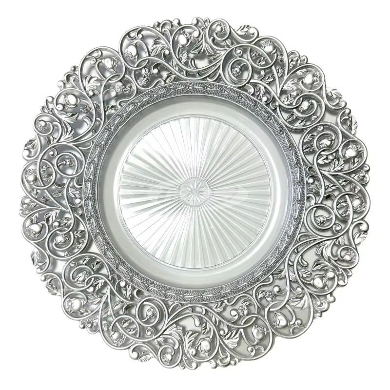 Luxury Wedding Elegant Round Silver Plated Acrylic Charger Plates For Events Party Decoration