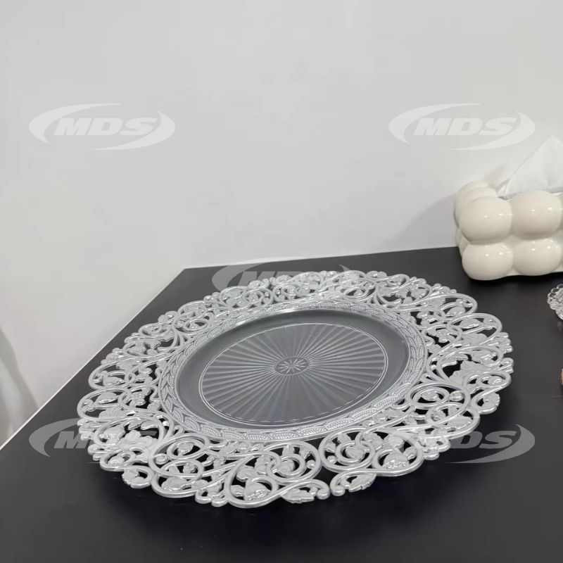 Luxury Wedding Elegant Round Silver Plated Acrylic Charger Plates For Events Party Decoration