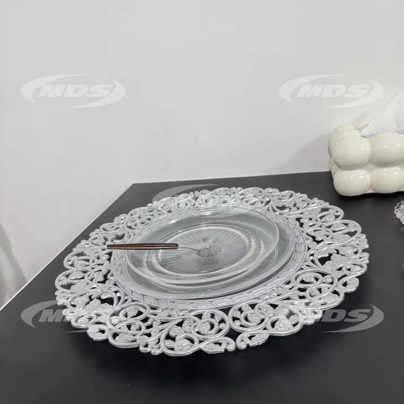 Luxury Wedding Elegant Round Silver Plated Acrylic Charger Plates For Events Party Decoration