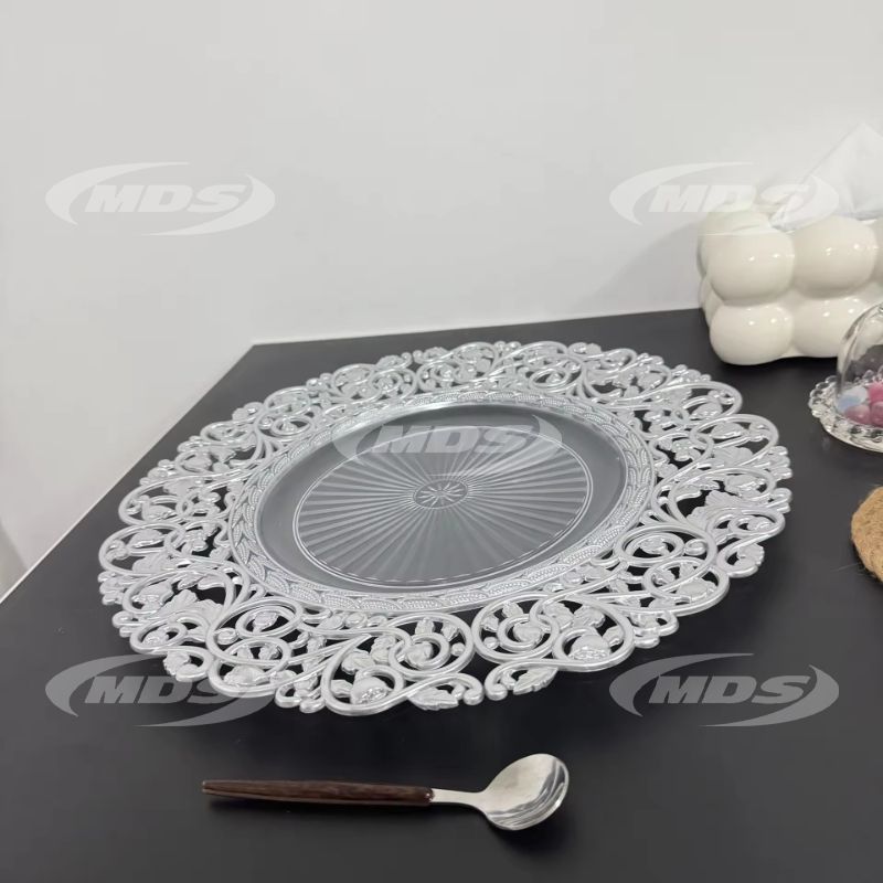 Luxury Wedding Elegant Round Silver Plated Acrylic Charger Plates For Events Party Decoration