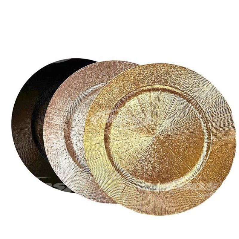 Modern Gold Luxury Round Plastic Dinner Charger Disposable Under Plates for Wedding Decorations and Food Use