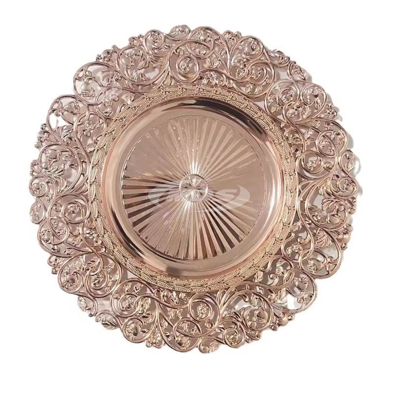 New European Style 13 Inch Round Wedding Party Table Decoration Gold Silver Flower Pattern Plastic Charger Plates