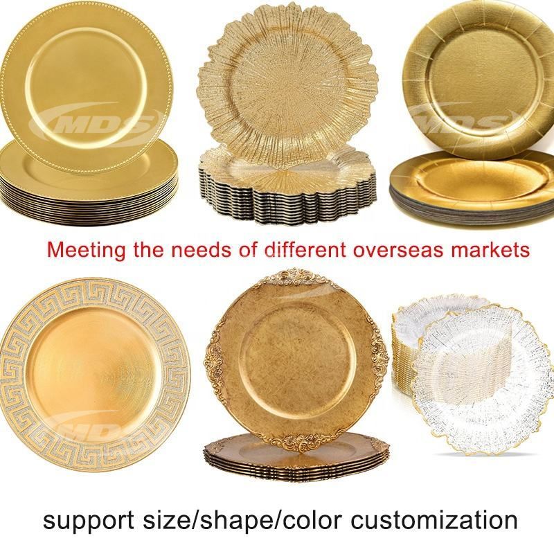 Plastic Decorative Plates for Table Setting Gold Charger Plate Wholesale Wedding Hotel Party Charger Dinner Plate