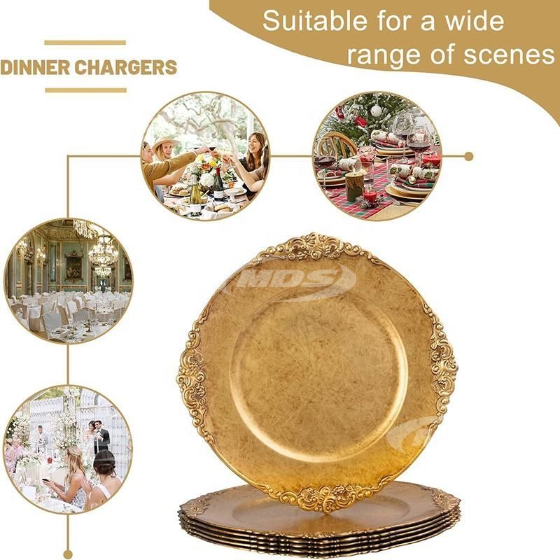 Plastic Decorative Plates for Table Setting Gold Charger Plate Wholesale Wedding Hotel Party Charger Dinner Plate