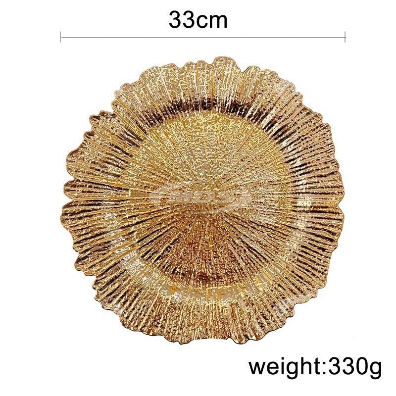 Plastic Decorative Plates for Table Setting Gold Charger Plate Wholesale Wedding Hotel Party Charger Dinner Plate