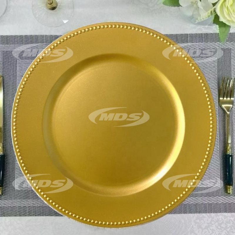 Plastic Gold Charger Plates 13 Inch Round Beaded Charger Plates for Wedding Tabletop Decor