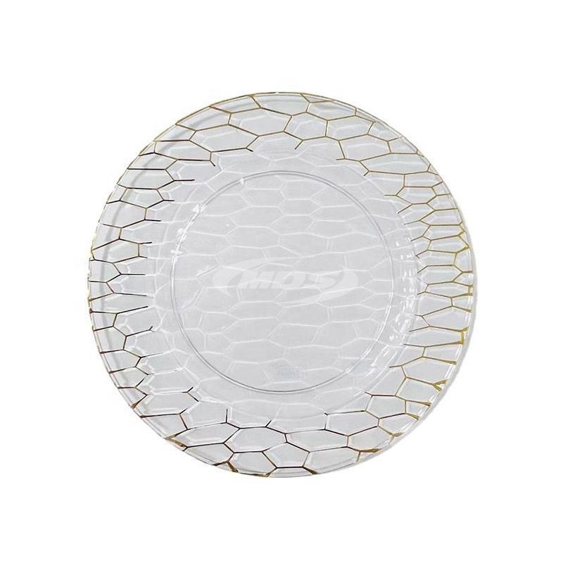 Round chargers plate 13inch wholesale gold rim clear plastic charger plates for wedding