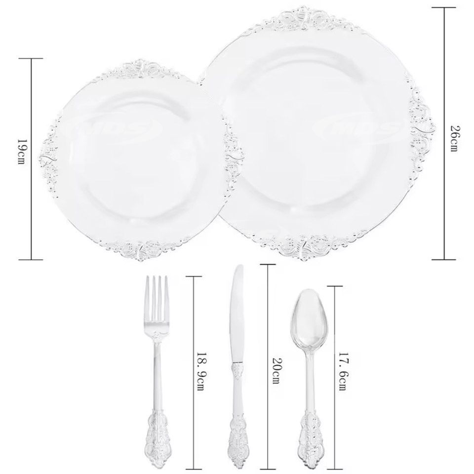 Silver Plastic Plates CHINA DESIGN with Disposable Silverware