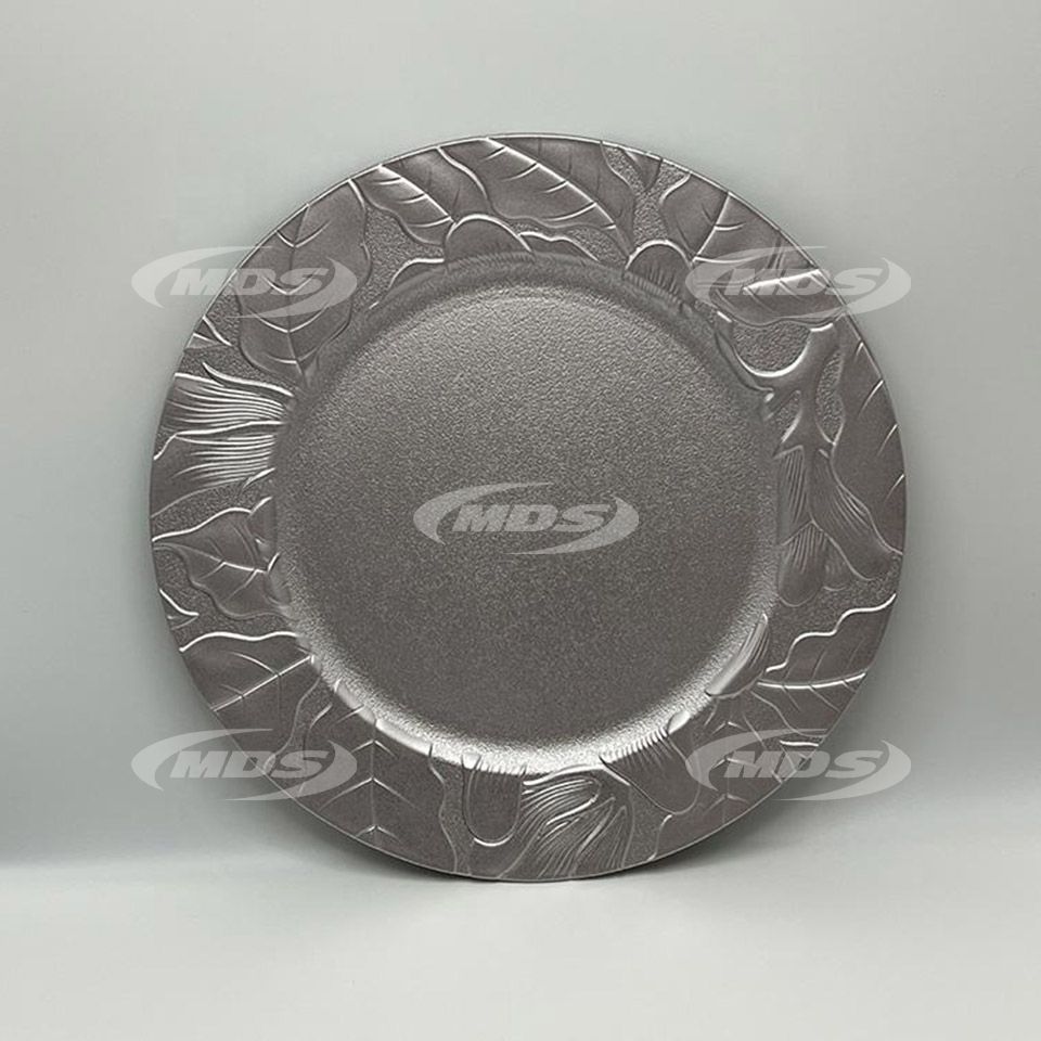 Wedding ceremony tableware luxury plastic plate chargers customized embossed rim under golden plate