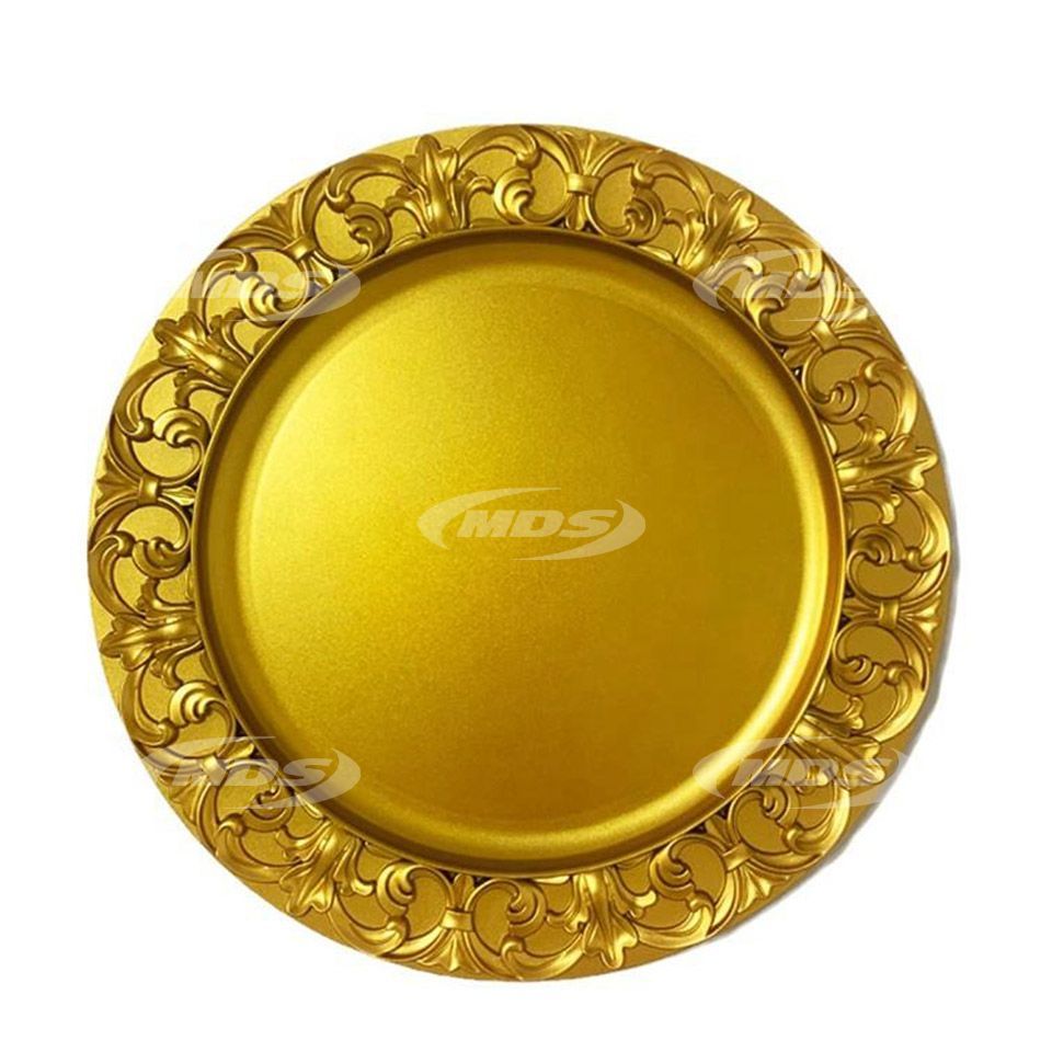 Wedding party decoration base plate tableware bulk 13 inch round gold charger plastic plate