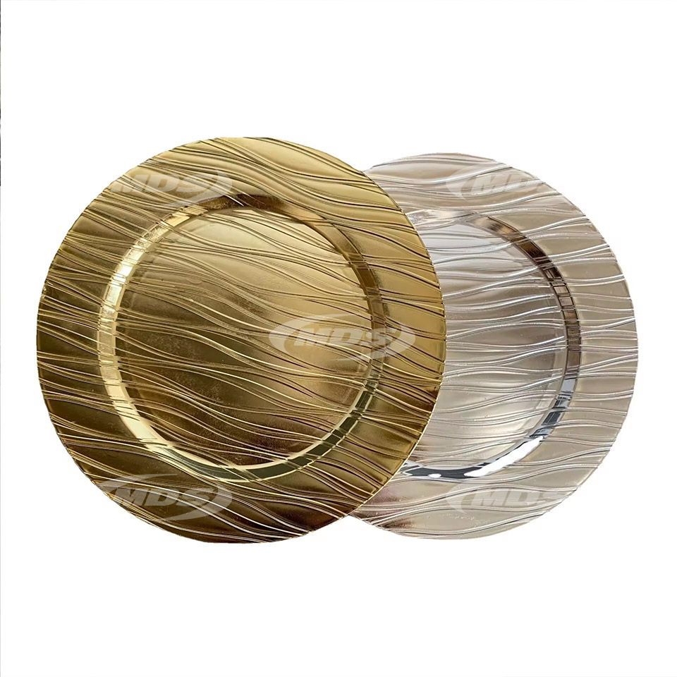 Wedding Party Supplies Decorations Reusable 13 Inch Water Ripple Electroplating Gold Plastic Charger Plate