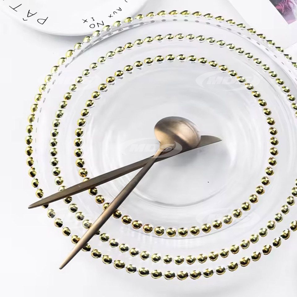 Wholesale Modern Golden Lavender Restaurant Glass Charger Plates