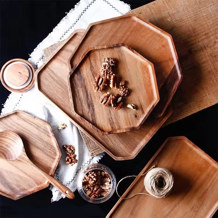 Acacia wood serving platter food tray octagon trays set of 3 serving bread plates