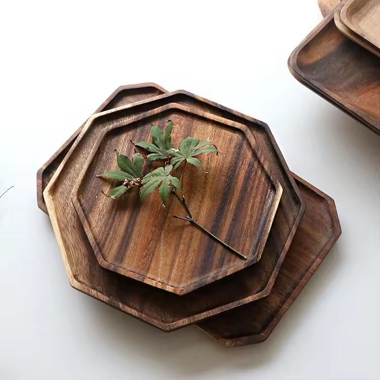 Acacia wood serving platter food tray octagon trays set of 3 serving bread plates