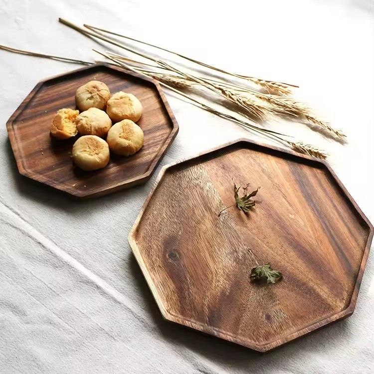 Acacia wood serving platter food tray octagon trays set of 3 serving bread plates