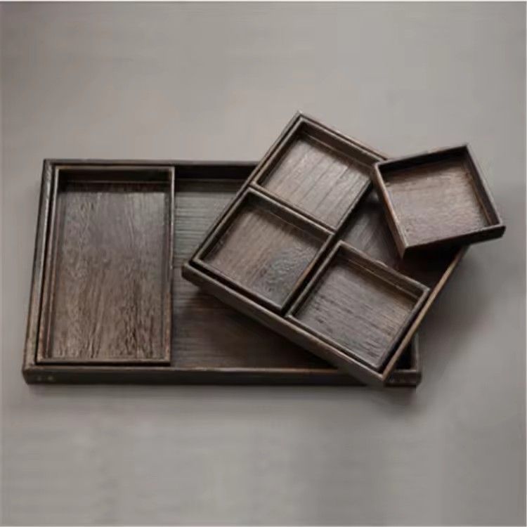 Antique carbonized tung wooden serving trays 7pcs set Japanese style wood tea tray set