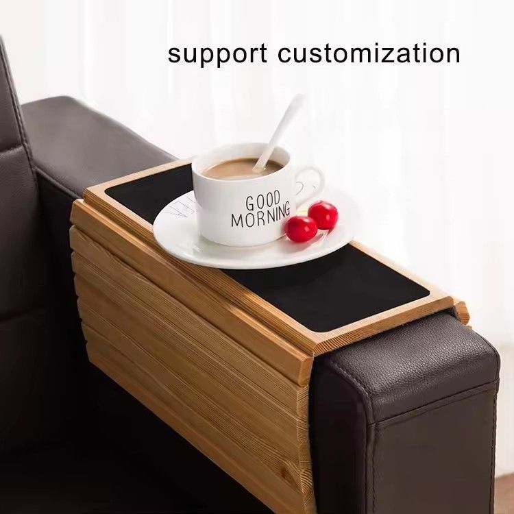 Anti-slip armrest organizer protector drink holder coaster bamboo wood sofa arm tray table