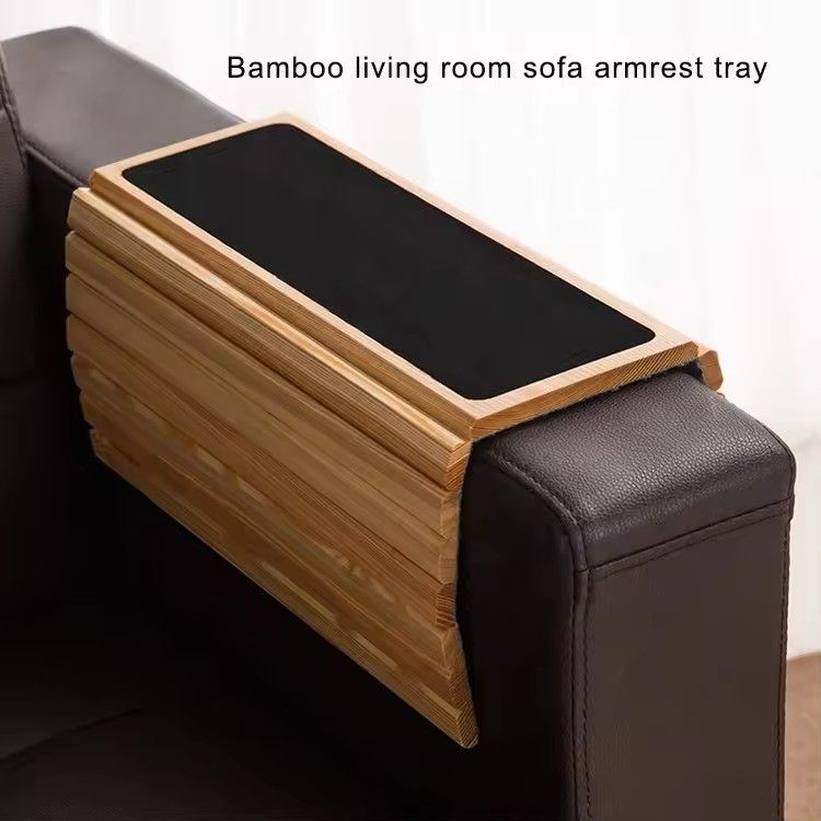 Anti-slip armrest organizer protector drink holder coaster bamboo wood sofa arm tray table