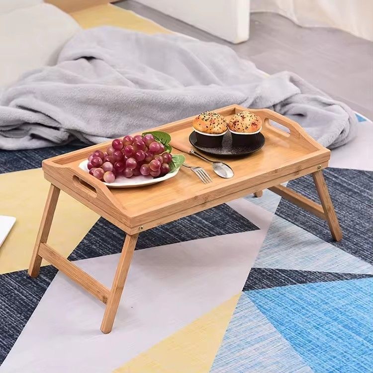 Bamboo wooden breakfast lazy table laptop bed serving tray with folding legs