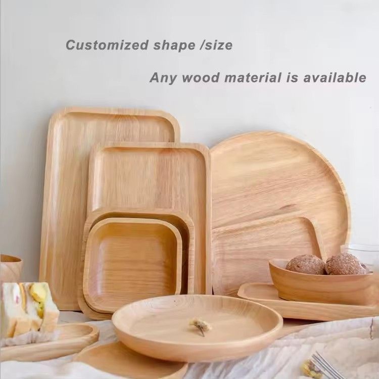 Bandejas de madera wholesale-wood-trays square round unfinished custom custom rubber wood tray serving