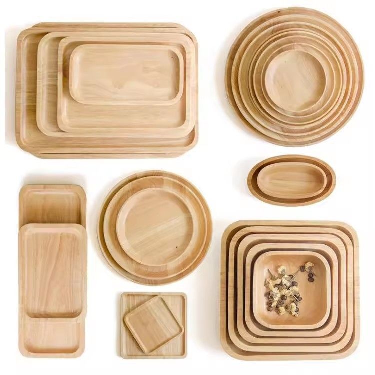 Bandejas de madera wholesale-wood-trays square round unfinished custom custom rubber wood tray serving