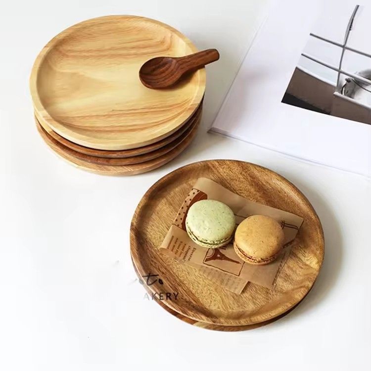 Beech wood burger serving tray wood plates for food round children custom logo wooden dishes