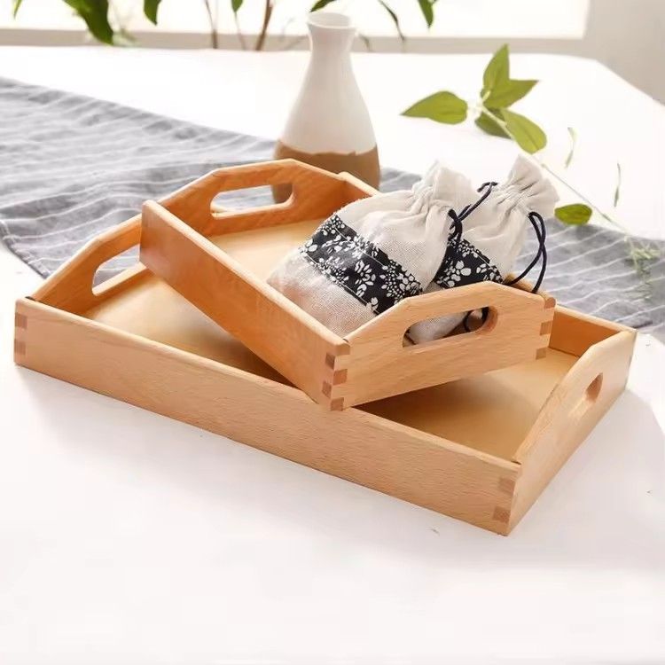 Bandeja de madera rectangle serving wooden food serving tray with handle bamboo tea tray