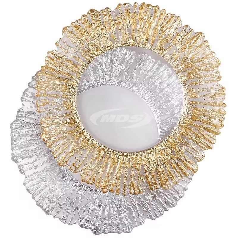 wholesale glass charger plate silver gold rim Tree pattern fruit