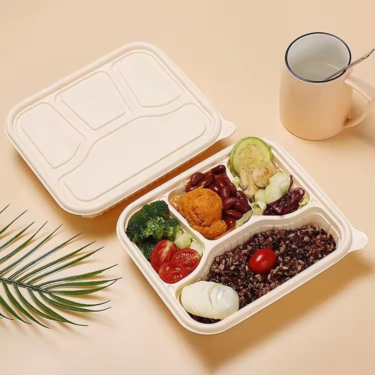 4 compartment disposable lunch box biodegradable cornstarch food container microwavable take away food packaging box