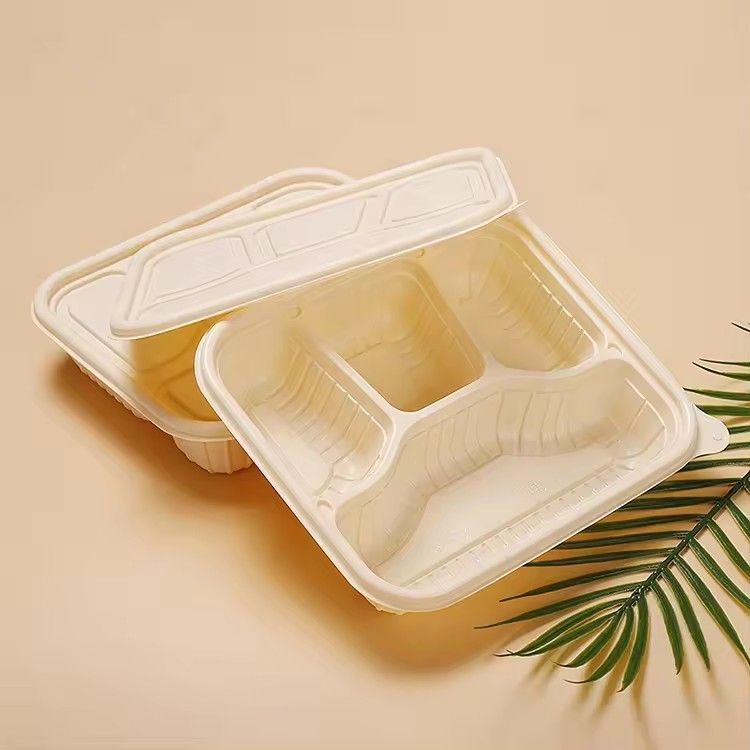 4 compartment disposable lunch box biodegradable cornstarch food container microwavable take away food packaging box