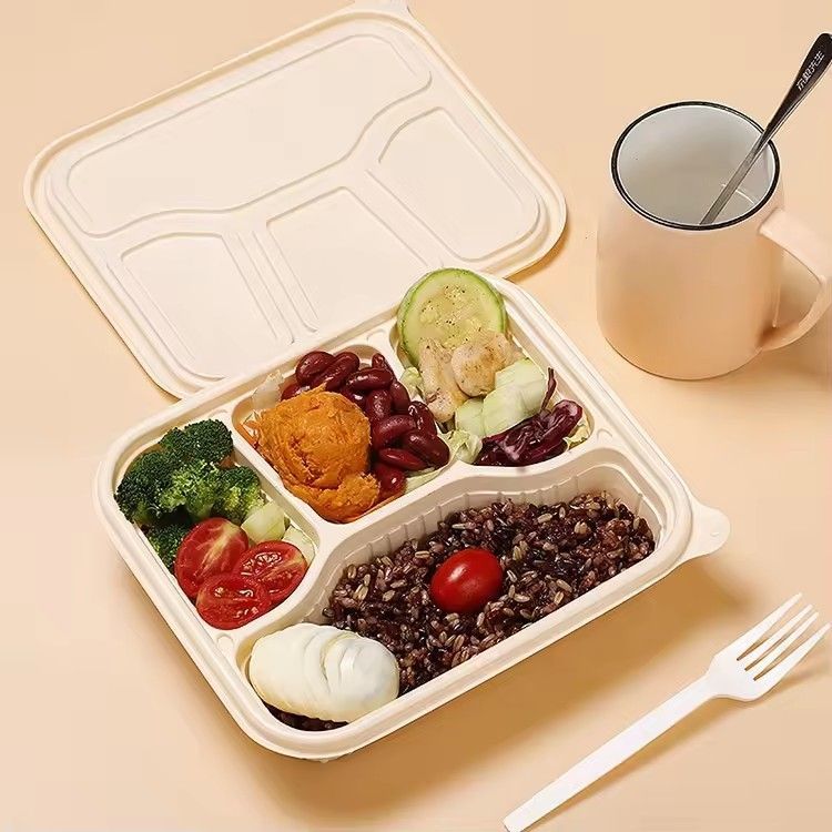 4 compartment disposable lunch box biodegradable cornstarch food container microwavable take away food packaging box