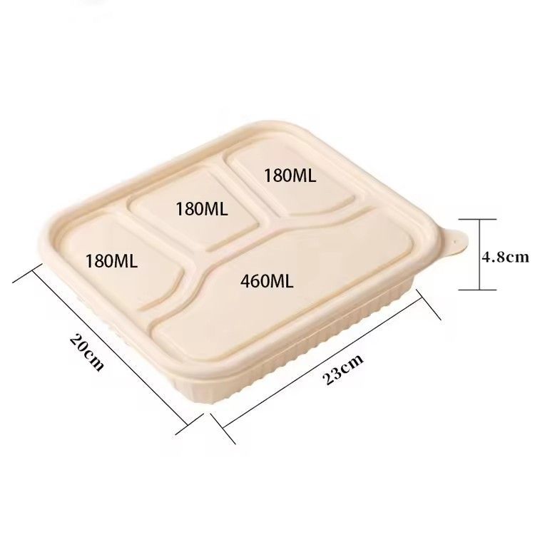 4 compartment disposable lunch box biodegradable cornstarch food container microwavable take away food packaging box