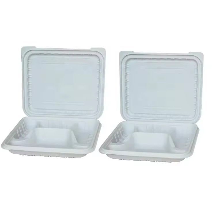 Biodegradable clamshell food container lunch box 4 compartment cornstarch bento box