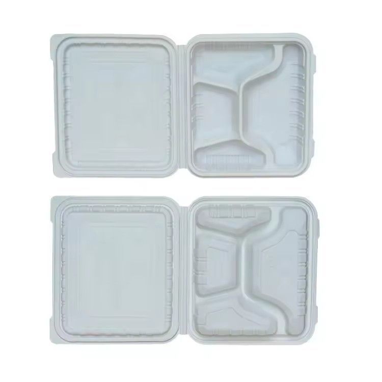 Biodegradable clamshell food container lunch box 4 compartment cornstarch bento box