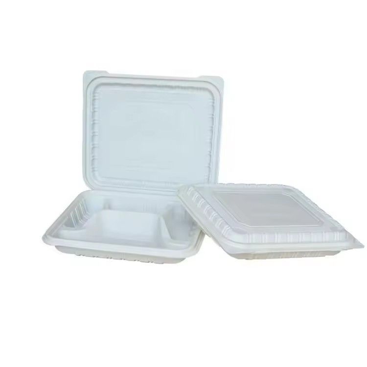 Biodegradable clamshell food container lunch box 4 compartment cornstarch bento box