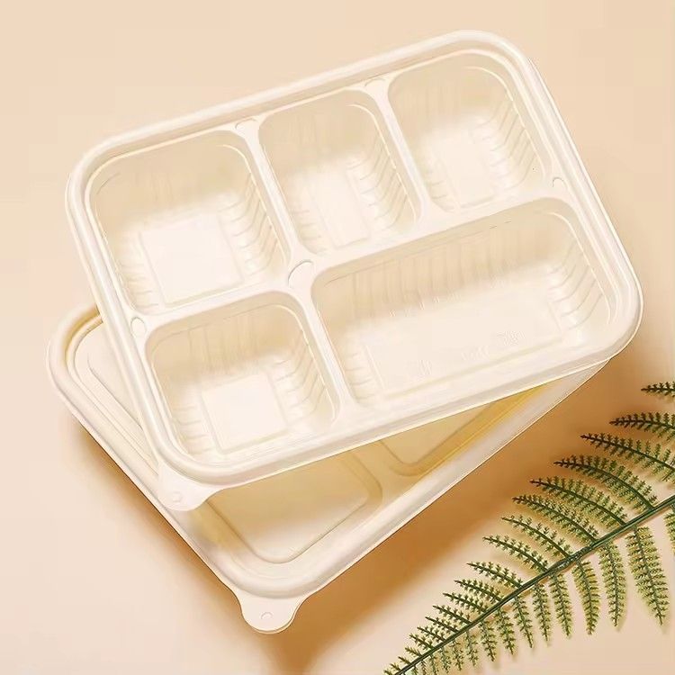 Biodegradable disposable food container packaging box 5 compartment microwave safe takeout cornstarch lunch box