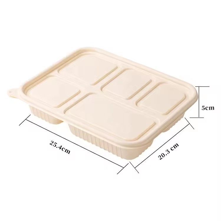 Biodegradable disposable food container packaging box 5 compartment microwave safe takeout cornstarch lunch box